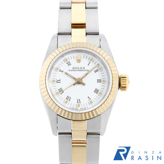 ROLEX - ロレックス オイスターパーペチュアル 67193 ホワイト センターローマ 3列 オイスターブレス L番 レディース 中古 腕時計