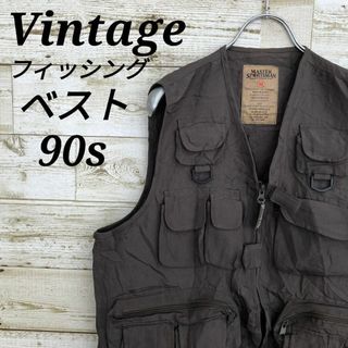 【k5249】USA古着90sヴィンテージ刺繍ロゴフィッシングテックベストY2K(ベスト)