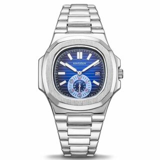メンズ腕時計 シルバー×ブルー ステンレス7(腕時計(アナログ))