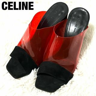 セリーヌ(celine)のセリーヌ　サンダル　ブラック　レッド　35.5 クリア　チャンキーヒール(サンダル)