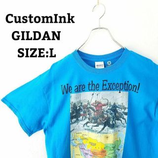 Tシャツ M スカイブルー 水色 半袖 大判 ビッグプリント customink(Tシャツ/カットソー(半袖/袖なし))