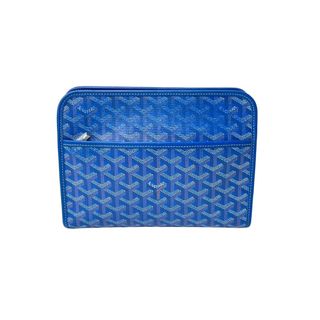 ゴヤール(GOYARD)のGOYARD ゴヤール ジュバンス MM ポーチ JOUVENMMLTY10CL10P ブルー PVC レザー シルバー金具 ヘリンボーン柄 美品 中古 63810(ポーチ)