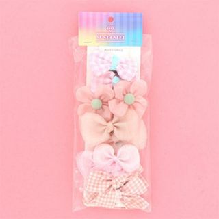 ピンク系 リボン＆お花ヘアゴム 10個セット(ファッション雑貨)