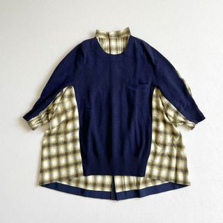 美品　sacai サカイ 異素材 プリーツ ピンタック　ニット ドッキングシャツ