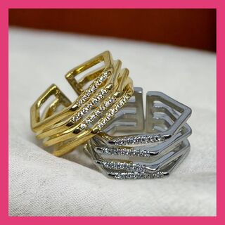 061b11 ゴールド　シルバーリング　指輪　韓国アクセサリー　石プチプラ(リング(指輪))
