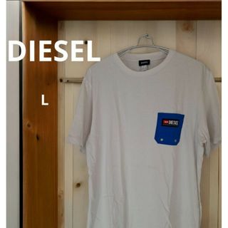 DIESEL　ディーゼル　ロゴワッペン付ポケットTシャツ　ホワイト　Lサイズ