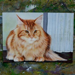 アクリル画　窓際の猫　Ａ４(絵画/タペストリー)