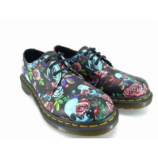 Dr.Martens - s24t-0045t【中古】Dr.Martens 3ホール シューズ 1461 Rose  Backhand Straw Grain Black 薔薇 髑髏 バラ ドクロ ブラック US8 25.0cm メンズ レディース ドレスシューズ