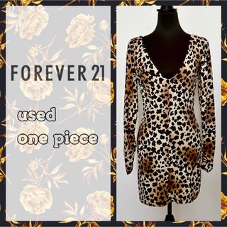 フォーエバートゥエンティーワン(FOREVER 21)のForever21　レオパード柄　長袖ワンピース　タイトワンピース　深Vネック(ひざ丈ワンピース)