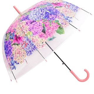 ビニール傘 ジャンプ傘 紫陽花 フラワー 長傘　雨傘 綺麗 大人可愛い(傘)