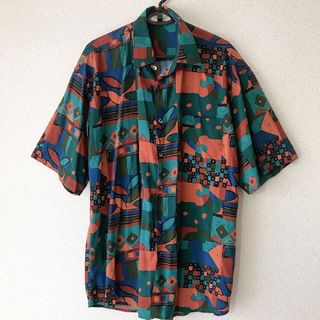 ヴィンテージ(VINTAGE)の希少 VINTAGE 総柄 オールド アロハシャツ アート幾何学 古着　半袖　L(シャツ)