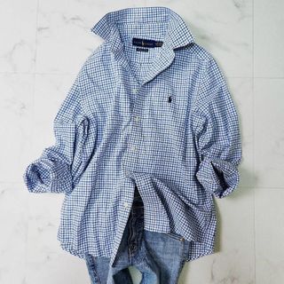 ラルフローレン(Ralph Lauren)の【ラルフローレン】美品✨ストレッチ素材 ブルーギンガムチェック シャツ　L(シャツ/ブラウス(長袖/七分))