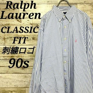 Ralph Lauren - 【w345】USA古着ラルフローレン90sストライプシャツ長袖トップス刺繍ロゴ