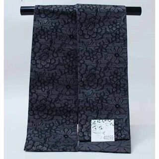 半幅帯 浴衣帯 細帯 日本製 グレー 花柄 リバーシブル NO40255(浴衣帯)