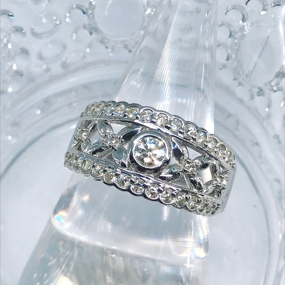 0.72ct GSTV ダイヤモンドリング PT999 レース 透かし プラチナ 0.72ct GSTV ダイヤモンドリング PT999 レース 透かし プラチナ