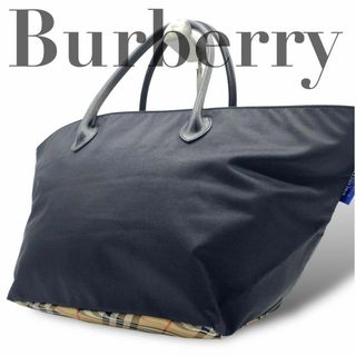 バーバリーブルーレーベル(BURBERRY BLUE LABEL)のバーバリーブルーレーベル　トートバッグ　ノバチェック　大容量 ブラック ナイロン(トートバッグ)