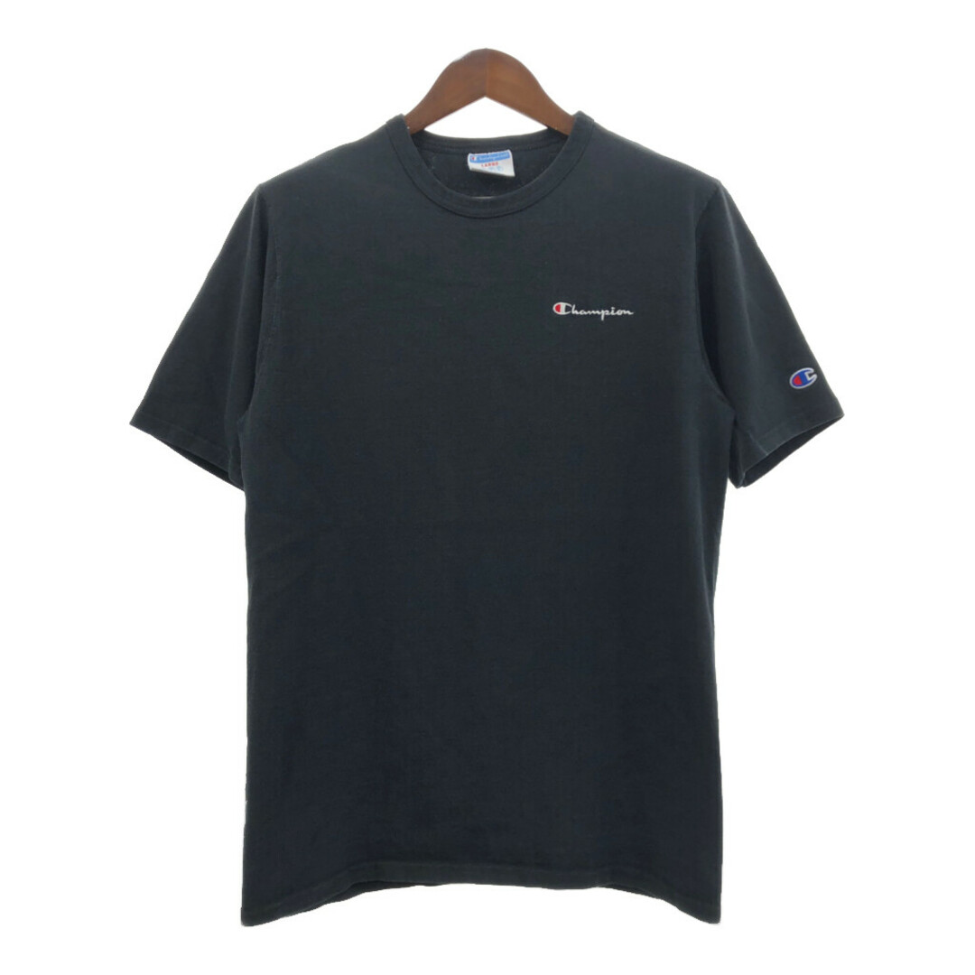 Champion(チャンピオン)のChampion チャンピオン 半袖Ｔシャツ ワンポイント ブラック (メンズ LARGE) 中古 古着 Q7310 メンズのトップス(Tシャツ/カットソー(半袖/袖なし))の商品写真