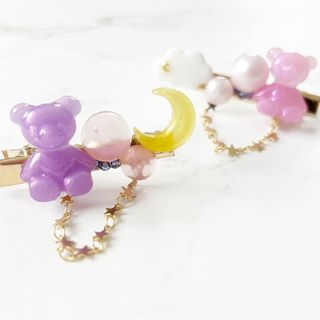 おそろいくまちゃんとお空🌙*ﾟ ヘアアクセサリー ヘアクリップ レジン(ヘアアクセサリー)