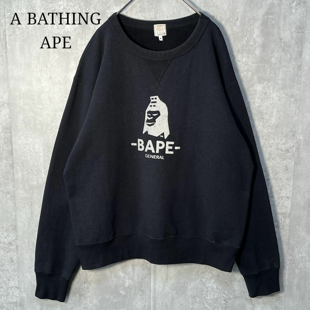 A BATHING APE(アベイシングエイプ)のA BATHING APE エイプ フロッキープリント 裏起毛 スウェット メンズのトップス(スウェット)の商品写真