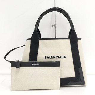 バレンシアガ(Balenciaga)のBALENCIAGA ネイビーカバスS ハンドバッグ キャンバス アイボリー(ハンドバッグ)