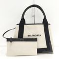 BALENCIAGA ネイビーカバスS ハンドバッグ キャンバス アイボリー