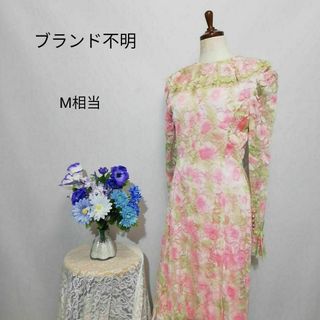 ブランド不明　極上美品　ドレス　ワンピース　パーティー　花柄系　ピンク　М相当