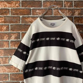 ステューシー(STUSSY)の【即完売】ステューシー　ボーダー　刺繍ロゴ　サーフマン　モノトーン　Tシャツ(Tシャツ/カットソー(半袖/袖なし))