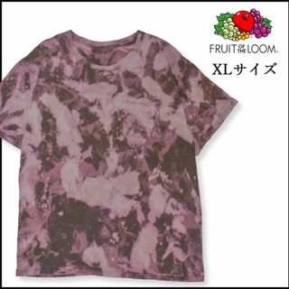 フルーツオブザルーム(FRUIT OF THE LOOM)のメンズブリーチ染め半袖TシャツXL 古着屋　ブラウン　薄手　ポケット　ゆったり(Tシャツ/カットソー(半袖/袖なし))