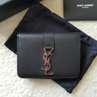 Saint Laurent - SAINT LAURENT サンローラン ラージ ジップ 2つ折り財布 ブラック