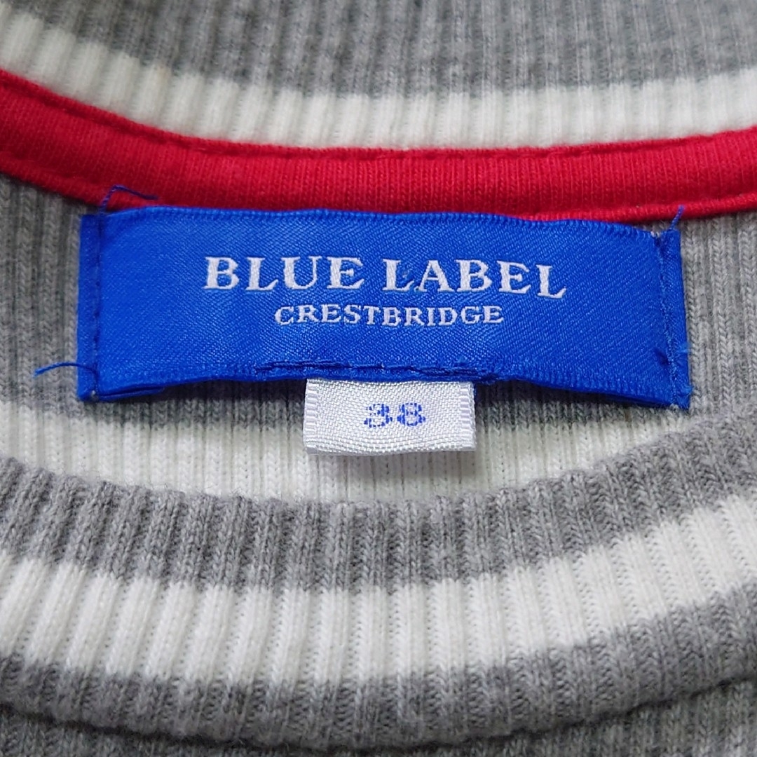 BLUE LABEL CRESTBRIDGE(ブルーレーベルクレストブリッジ)のブルーレーベルクエストブリッジ　ひざ丈ワンピース　ボーダー　ロゴプレート　美品 レディースのワンピース(ひざ丈ワンピース)の商品写真