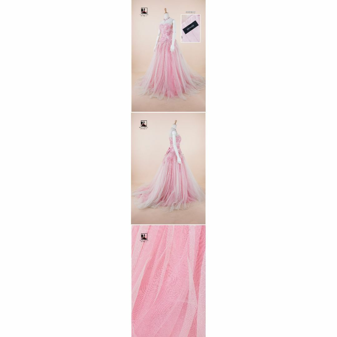 《フォーマル衣装》販売 クラレナの ネックレス イヤリング付き moussy ピンク ラメ カラードレス 9号フリー (CLC4978) 【中古】 (USED品)（リサイクル）【洋装】【ドレス】【cd9】【cd11】 レディースのフォーマル/ドレス(ウェディングドレス)の商品写真