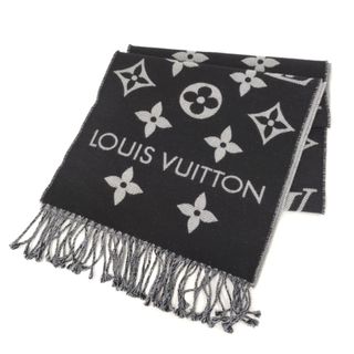 ルイヴィトン(LOUIS VUITTON)のLOUIS VUITTON マフラー エセンシャル ブラック グレー(バンダナ/スカーフ)