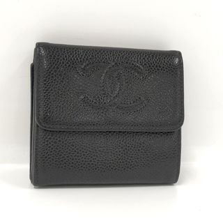 シャネル(CHANEL)のCHANEL Wホック 財布 レザー キャビアスキン ブラック(財布)