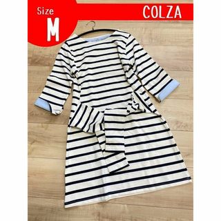 コルザ(COLZA)の美品【COLZA】　ストライプ膝丈ワンピース　シャツ風　オフィス　Aライン　1(ひざ丈ワンピース)