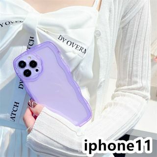 iphone11ケース 透明 波型花 紫249(iPhoneケース)