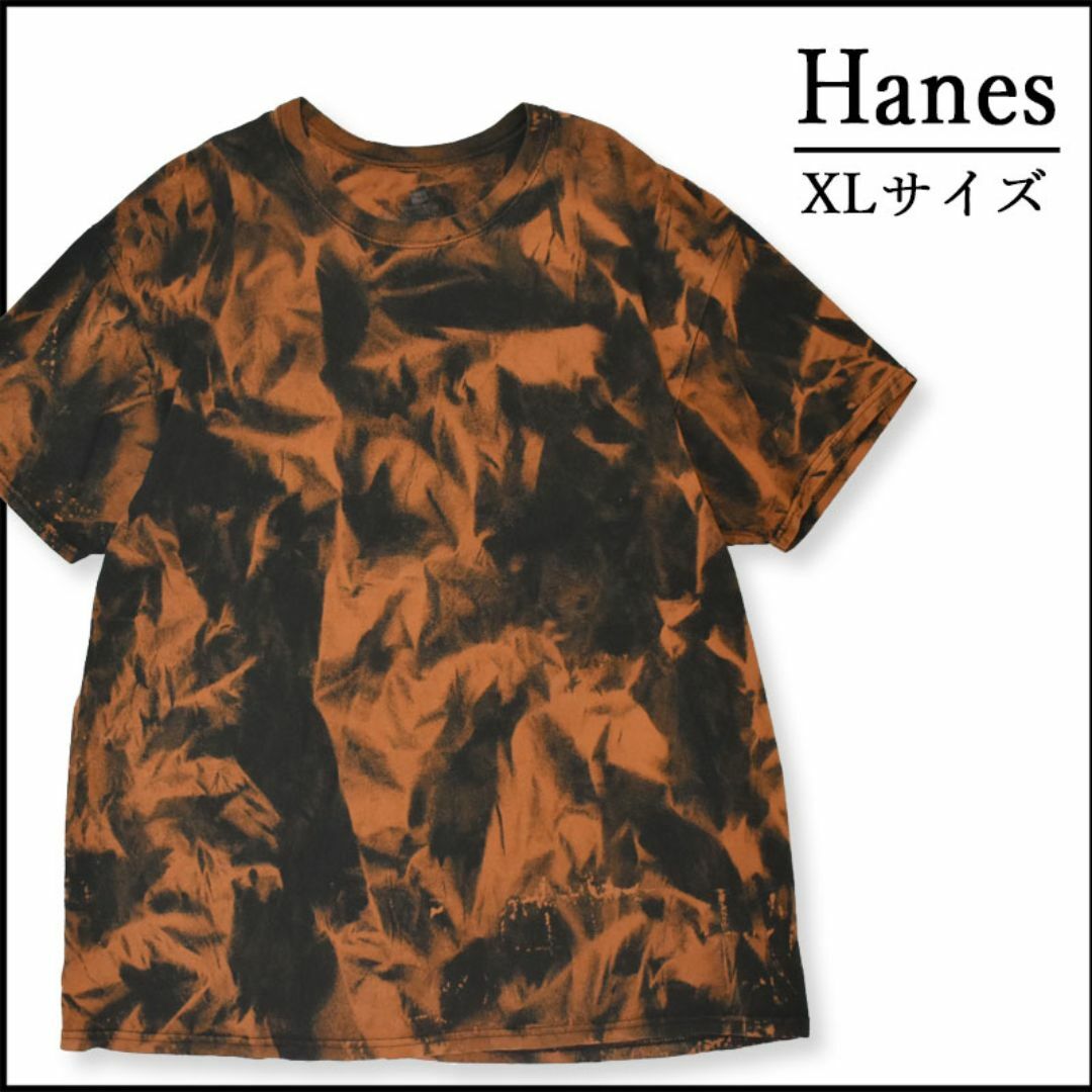 Hanes(ヘインズ)のメンズブリーチ染め半袖TシャツXL 古着屋　ゆったり　黒　薄手　LL　ブランド メンズのトップス(Tシャツ/カットソー(半袖/袖なし))の商品写真