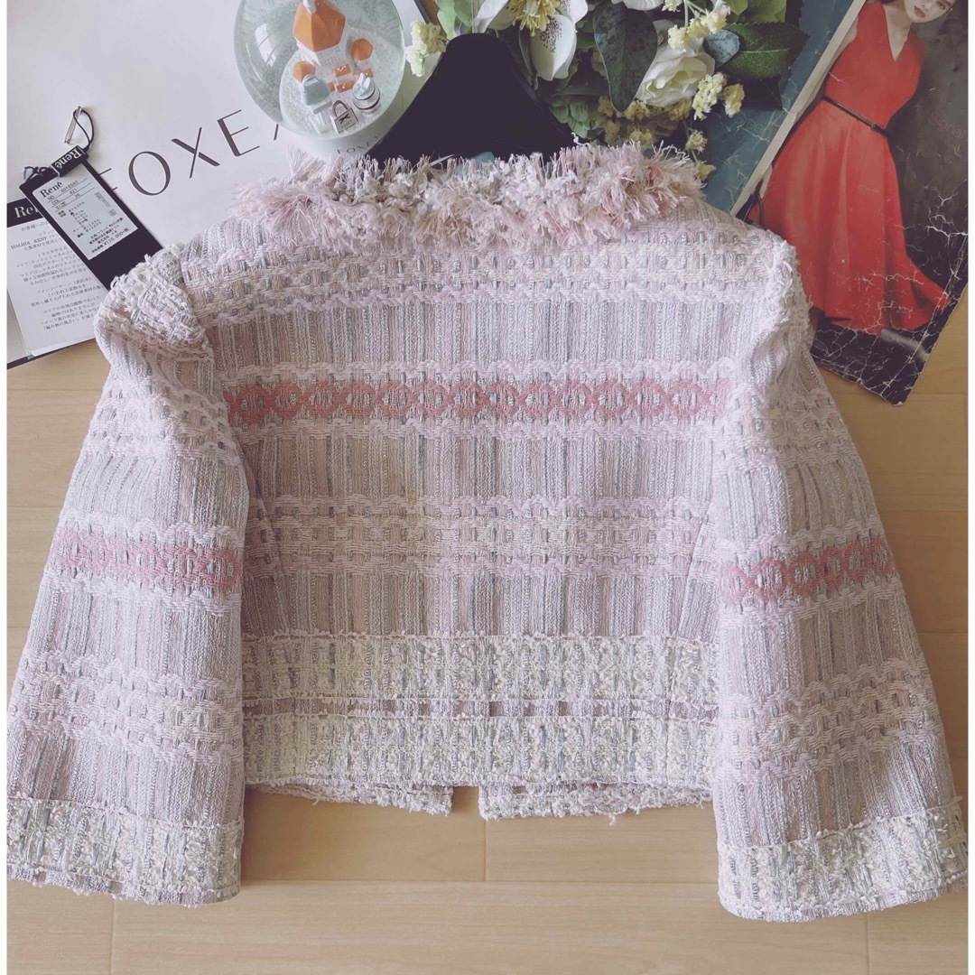 極美品!ルネフランス老舗ツイードノーカラージャケット 36 foxey 極美品!ルネフランス老舗ツイードノーカラージャケット 36 foxey