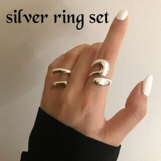 2個セット シルバーリング シルバーアクセ フリーサイズ  オープンリング 指輪(リング(指輪))