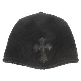 クロムハーツ(Chrome Hearts)のCHROME HEARTS クロムハーツ BEANIE CASH レザークロスパッチ カシミヤニットビーニー ブラック キャップ(ニット帽/ビーニー)