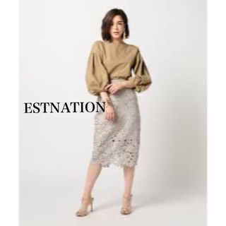 ESTNATION - 美品ESTNATIONエストネーションお洒落レースデザインスカート36グレー