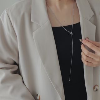 SALE【シルバー】ステンレス　ノット　スネークチェーン　ロングネックレス