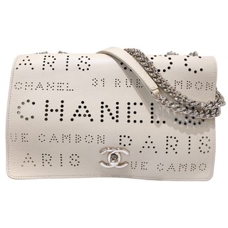 シャネル(CHANEL)の　シャネル CHANEL パンチング ロゴチェーンショルダー ベージュ×ブルー/シルバー金具 カーフスキン レディース ショルダーバッグ(ショルダーバッグ)