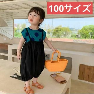 子供上下２点セットTシャツ/サロペット（100サイズ）キッズノースリーブTシャツ(Tシャツ/カットソー)