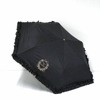 Maison de FLEUR - 折りたたみ日傘 Maison de FLEUR メゾンドフルール USED品 折日傘 晴雨兼用 ブラック フリル エンブレム UV 遮光 55cm FA8441