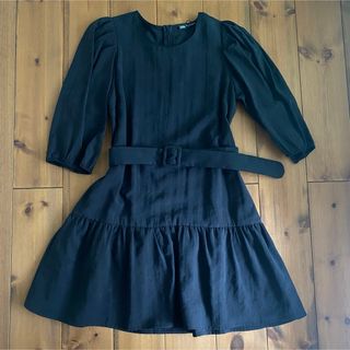 ザラ(ZARA)のZARA 黒　ベルト付きワンピース(カットソー(長袖/七分))