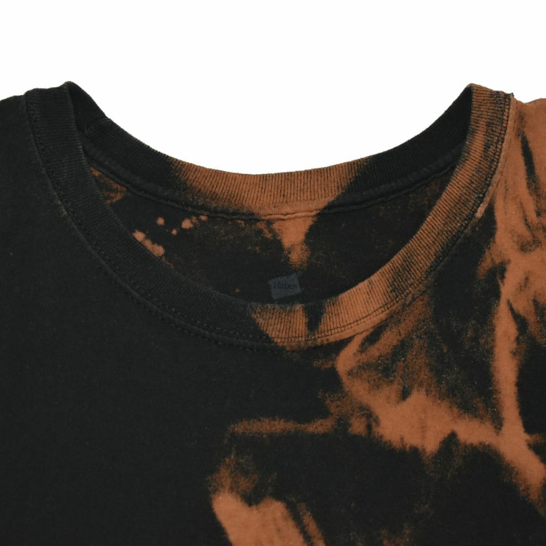 Hanes(ヘインズ)のメンズブリーチ染め半袖Tシャツ2XL 古着屋　ブランド 　大きめ　黒　薄手　柄物 メンズのトップス(Tシャツ/カットソー(半袖/袖なし))の商品写真
