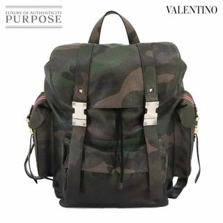 valentino garavani - ヴァレンチノ ガラバーニ VALENTINO GARAVANI ロックスタッズ カモフラージュ柄 バックパック リュック レザー カーキ VLP 90233896