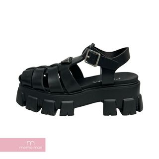 プラダ(PRADA)のPRADA 2022SS Form Rubber Sandals 1X853M プラダ フォームラバーサンダル グラディエーター バックル トライアングルロゴ ブラック サイズ6【240521】【中古-A】【me04】(サンダル)