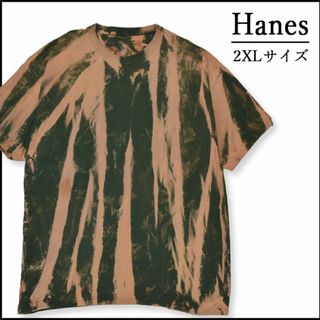 ヘインズ(Hanes)のメンズブリーチ染め半袖Tシャツ2XL 古着屋　ブランド 　大きめ　緑　柄物　丸首(Tシャツ/カットソー(半袖/袖なし))