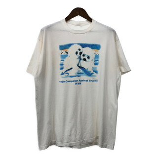 90年代 IFAW 1999 アニマルプリント アザラシ 半袖Ｔシャツ シングルステッチ アニマル ホワイト (メンズ L相当) 中古 古着 Q7321(Tシャツ/カットソー(半袖/袖なし))